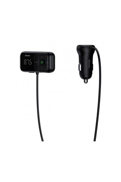 Baseus Modulator FM tip T, se conectează la bricheta auto, 2xUSB-A, 15W, Bluetooth 5.0, slot pentru card Micro-SD
