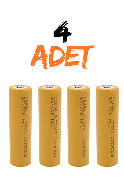 harry 4 Adet 3.7 Volt 12000 Mah 18650 Başlıklı Pil Şarj Edilebilir PİL Li-ion (Lityum İyon) FENER PİLİ