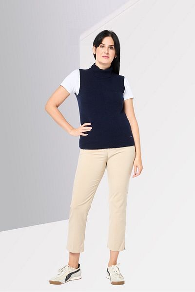 Harmont & Blaine Women Turtle Neck Textured Vest Sweater, Navy