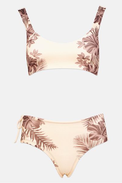 Hurley Women 2Pcs Hawaiian Print Bikini Set, Peach/Brown