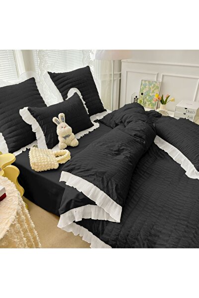 JOJO HOME Double bed crepe bedding, 6 pieces, CRP-5, black, 230 x 250