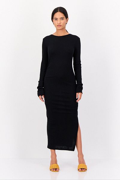 Don't Call Me Jennyfer Women Solid Midi Casual Dress, Black