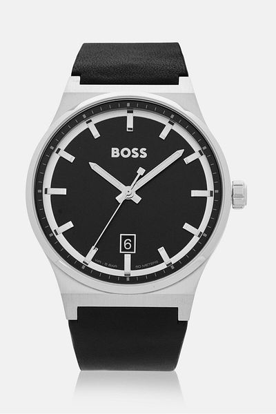 BOSS Men 1514075 Analog Leather Watch 41 cm, Black