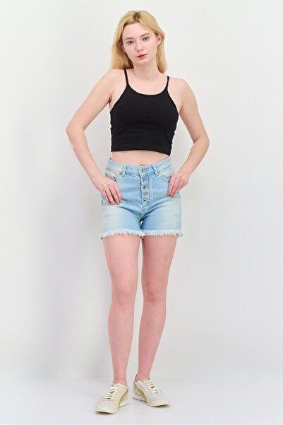 Ltb Women Washed Denim Shorts, Light Blue