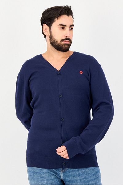 Timberland Men V-Neck Solid Cardigan, Navy