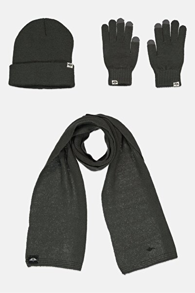 Dockers Men 3 Pieces Brand Logo Beanie With Gloves Set, Grey