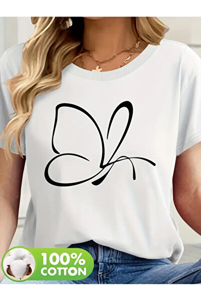 İSMTEXS تي شيرت من القطن الممشط بأكمام قصيرة وطبعة فراشة للجنسين من Zero Collar