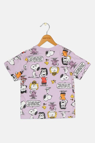 PEANUTS Toddlers Girl Crew Neck Allover Print Top, Multicolor