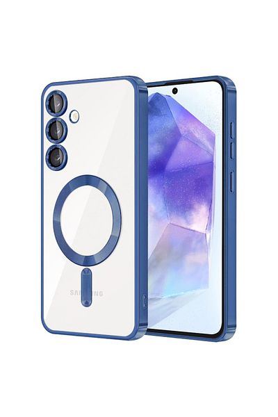 Dali Protective Case for Samsung Galaxy A55 5G, Luxury Crystal, MagSafe Compatible, Blue Edges, TPU, Tran