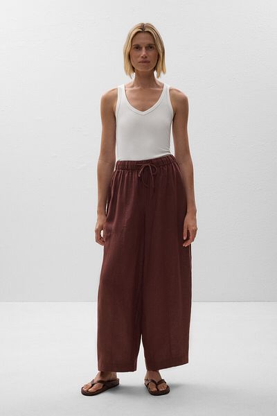 Oysho 100% linen barrel trousers