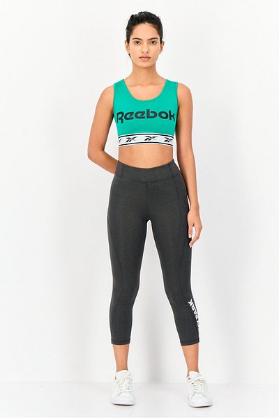 Reebok Women Brand Logo Non Padded Sports Bra, Green