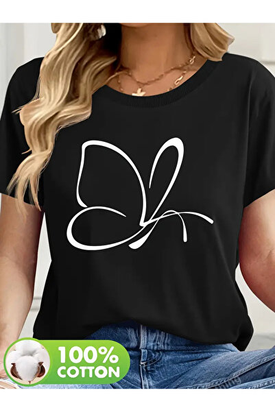 İSMTEXS Tricou unisex cu mânecă scurtă, cu imprimeu fluturi, din bumbac piept...