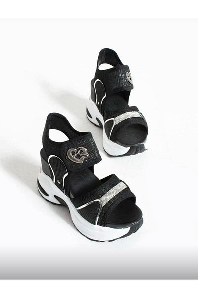 NUA Crystalglow Black Stone 10 cm High Heel Women's Sandals