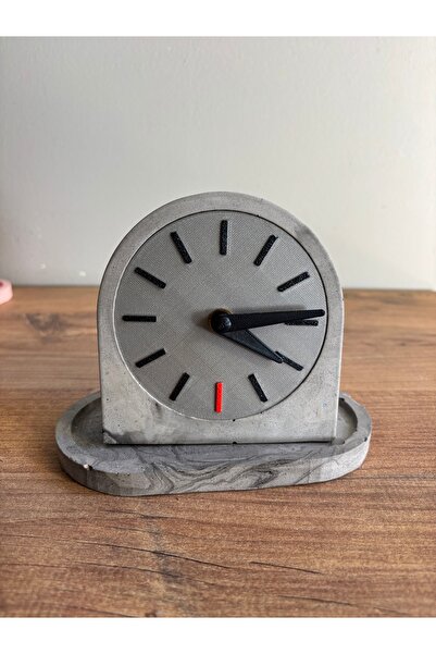 HALFART Mermer Desenli El Yapımı Beton Masa Saati – Gri Siyah, Sessiz Mekaniz...