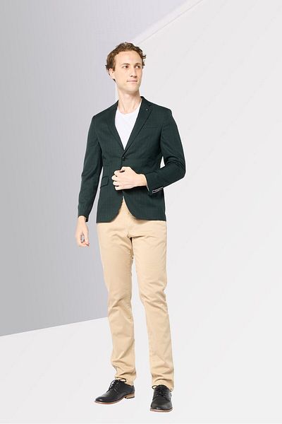Tommy Hilfiger Men Tailored Fit Checkered Semi Formal Blazer, Faded Olive