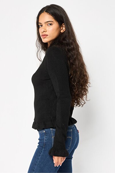 BCBG Women High Neck Knitted Sweater, Black