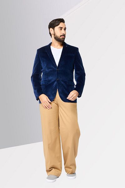 Tommy Hilfiger Men Tailored Fit Brand Logo Velvet Formal Blazer, Navy