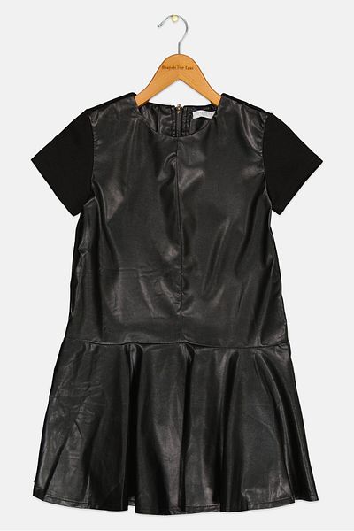 Overkids Kids Girl Solid Faux Leather Dress, Black