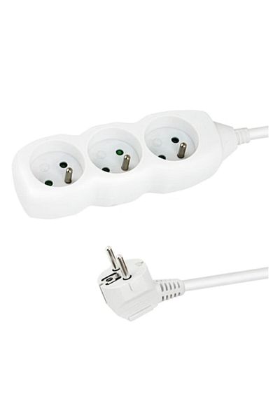 Dali Prelungitor cu 3 prize, 3680 W, 250 V, 16 A, protecție copii, împământare, cablu 1,5 m, alb