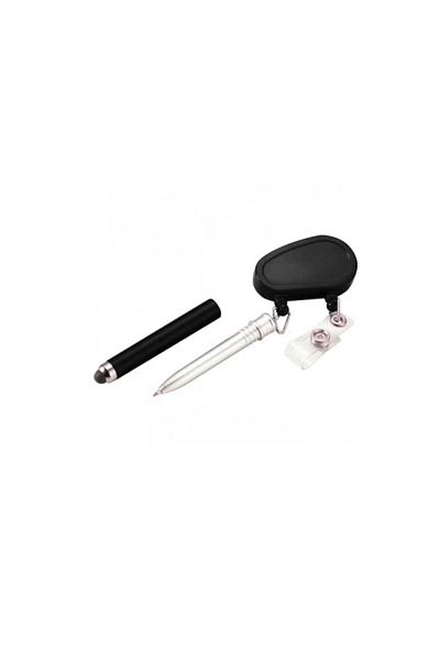 Dali Badge Holder System with Stylus Pen, Retractable, Clip, Plastic, Black
