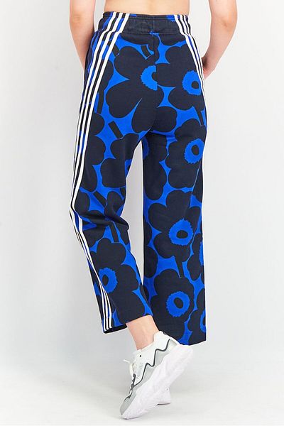 adidas Women Sportswear Fit Allover Print Fleece Pants, Blue/Black