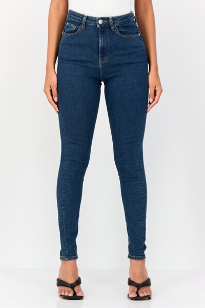 Cropp Women Regular Fit High Waist Washed Stretchable Denim Jeans, Blue