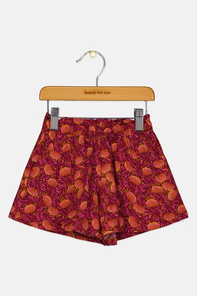 Dp Am Toddlers Girl Floral Print Basic Shorts, Maroon Cmbo