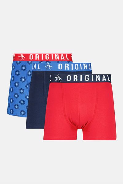 Original Penguin Men 3 Pieces Brand Logo Trunks, Multicolor
