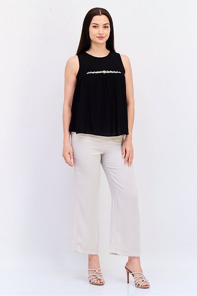 Koton Women Round Neck Sleeveless Textured Top, Black