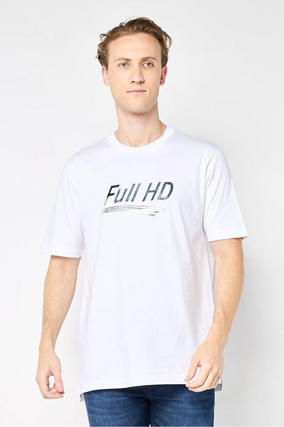 Diesel Men Crew Neck Short Sleeve Graphic Print T-Shirt, White