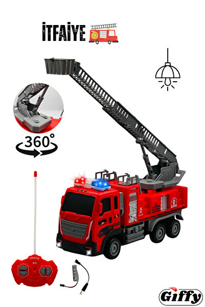 giffy Oyuncak Uzaktan Kumandalı İtfaiye Şarjlı Işıklı Full Fonksiyon Merdiven...