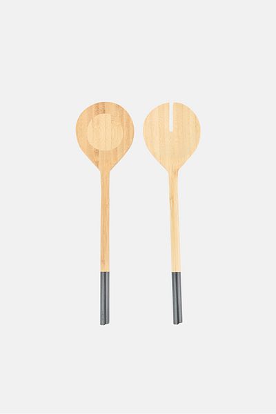 YOTO 2 Piece Bamboo Salad Serving Set, Brown