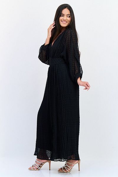 Archive Design Studio Women Textured Long Sleeves Jumpsuit, Black