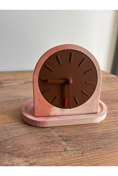 HALFART Kiremit Kahverengi Beton Masa Saati – Sessiz Mekanizmalı, El Yapımı, ...