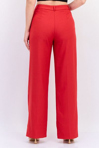Koton Women Regular Fit Solid Straight Leg Pants, Red