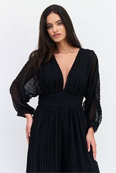 Archive Design Studio Women Textured Long Sleeves Jumpsuit, Black