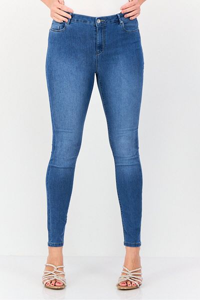 JDY Women Skinny Fit Solid Washed Stretchable Jeans, Blue