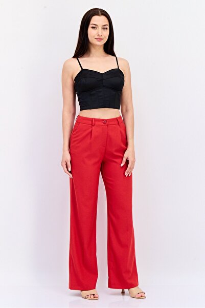 Koton Women Regular Fit Solid Straight Leg Pants, Red