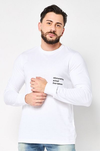 Diesel Men Crew Neck Long Sleeves Graphic T-Shirt, White