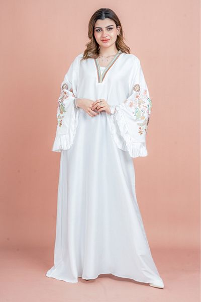 IKKXA Shimmer Detail Sleeves Embroidered Jalabiya