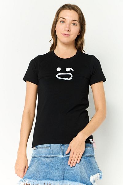 Diesel Women Crew Neck Short Sleeve Graphic Print T-Shirt, Black