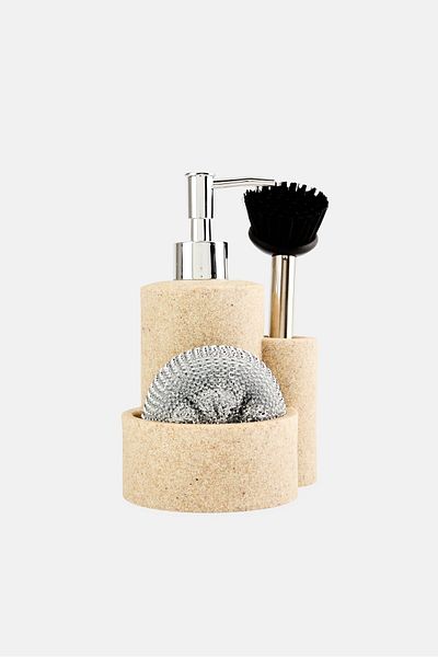 Precious Home 3 Pieces Caddy Lotion Dispenser Pump With Sponge And Brush, Multicolor