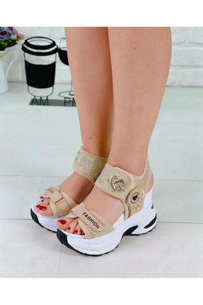 NUA Goldmuse Gold Velcro 10 cm High Heelsummer Women's Sandals