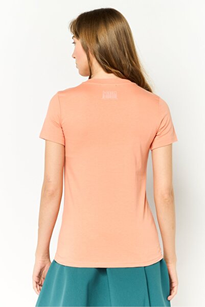 Diesel Women Crew Neck Short Sleeves Embroidered T-shirt, Peach