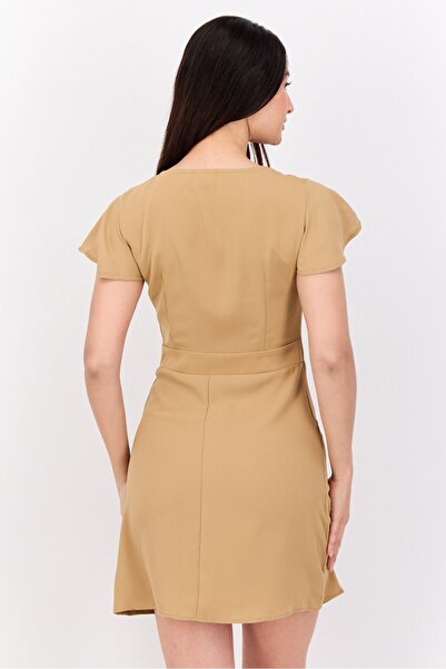 VILA Women Plain Mini Dress, Tan