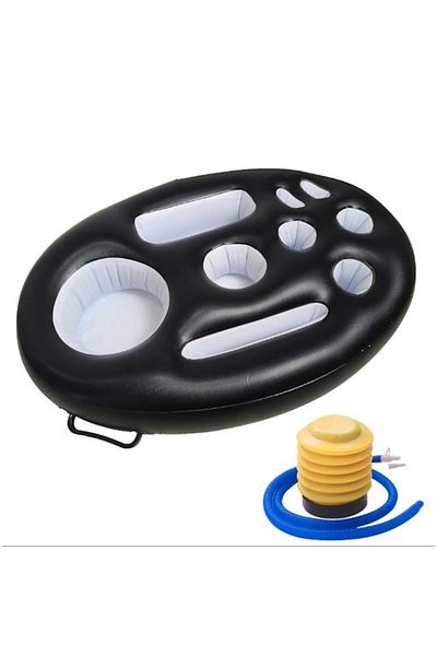 Dali Inflatable Pool Cup Holder with 9 Compartments, Pump Included, Black