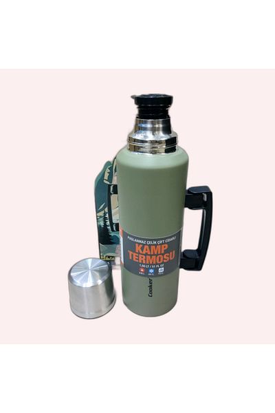 Cooker 1.5 Liter Double Layer Steel Thermos-24 Hours Hot, 48 Hours Cold, with Handles (Camping, Picnic, Office, Travel)