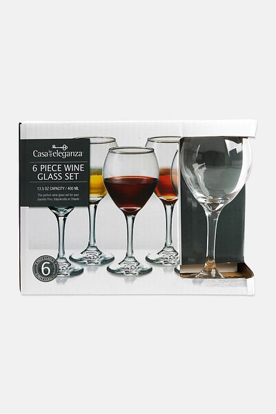 Precious Home 6 Pieces Wine Glass Set, Transparent