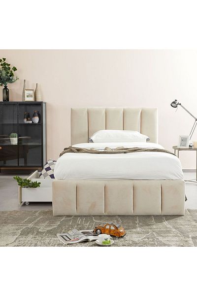 Danube Home Vista 120x200 Teen Single Bed with Drawers - Light Beige L220xW131xH111cm
