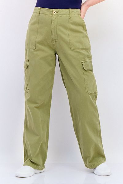 Koton Women Regular 90,s Fit Solid Cargo Pants, Olive